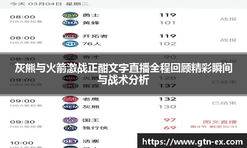 灰熊与火箭激战正酣文字直播全程回顾精彩瞬间与战术分析